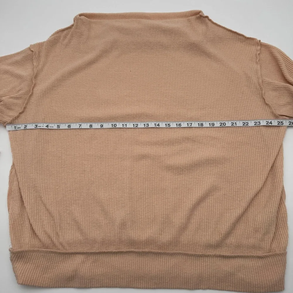 We The Free Free People Peach Ribbed Boat Neck Balloon Sleeve Top Small